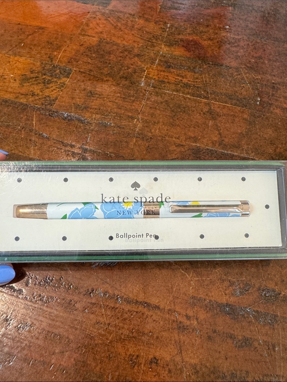 kate spade Blue & White Floral Ballpoint Pen with Gold Accents